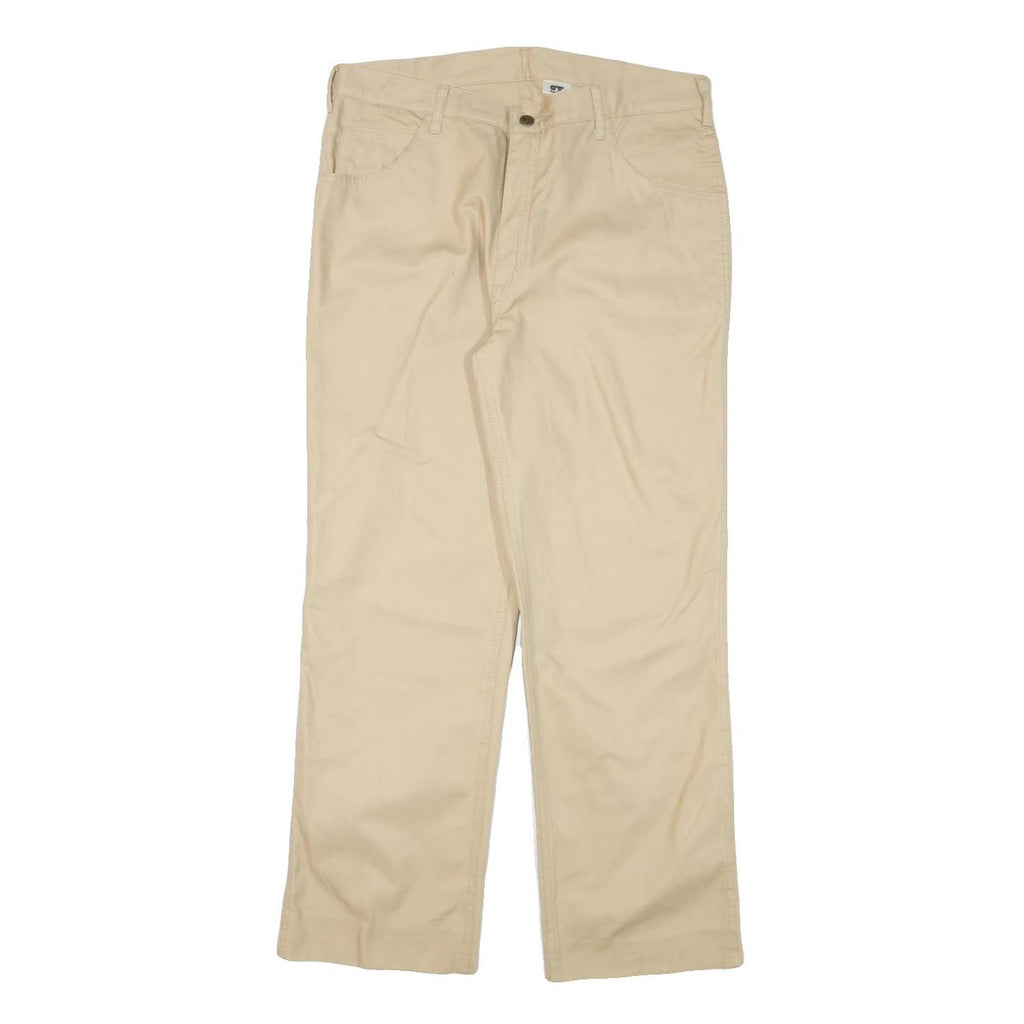 TOP Mens Cotton Blend Beige Regular Fit Trousers W34 L28 Plain Zip Closure