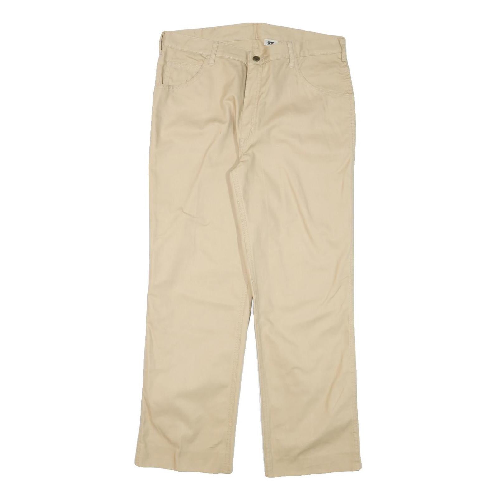 TOP Mens Cotton Blend Beige Regular Fit Trousers W34 L28 Plain Zip Closure