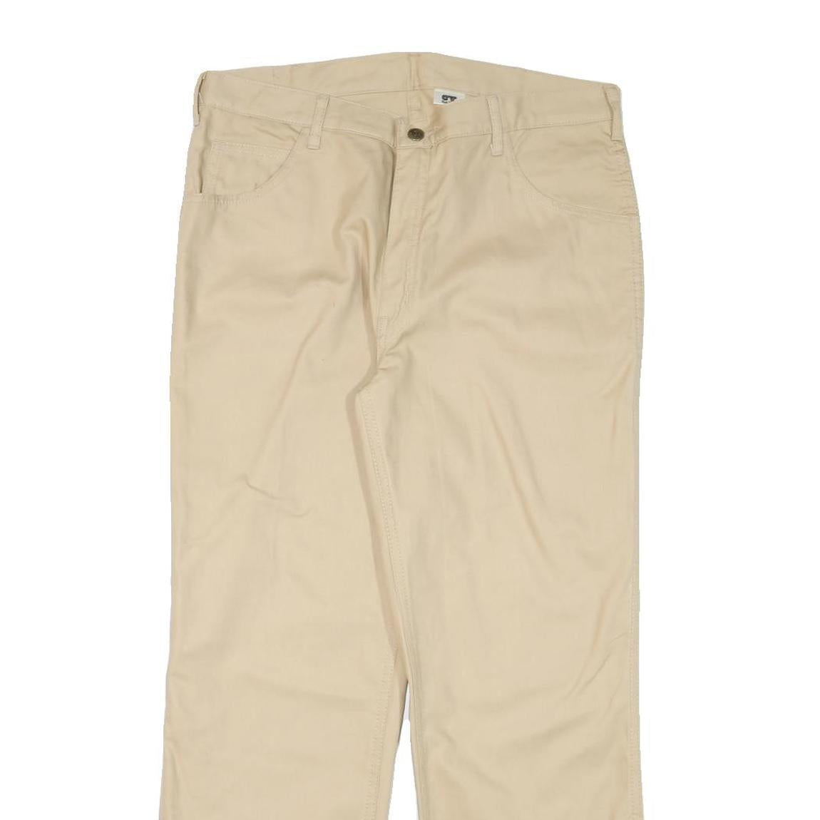 TOP Mens Cotton Blend Beige Regular Fit Trousers W34 L28 Plain Zip Closure
