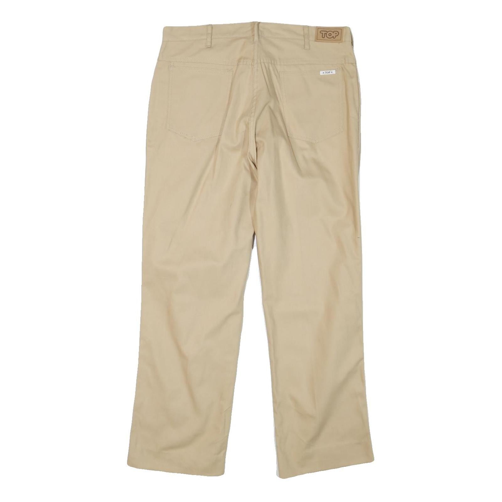 TOP Mens Cotton Blend Beige Regular Fit Trousers W34 L28 Plain Zip Closure