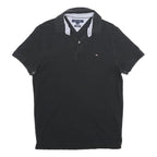 TOMMY HILFIGER Mens Black Short Sleeve Plain M Polo Shirt Cotton Blend