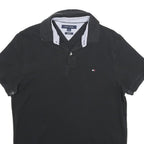TOMMY HILFIGER Mens Black Short Sleeve Plain M Polo Shirt Cotton Blend