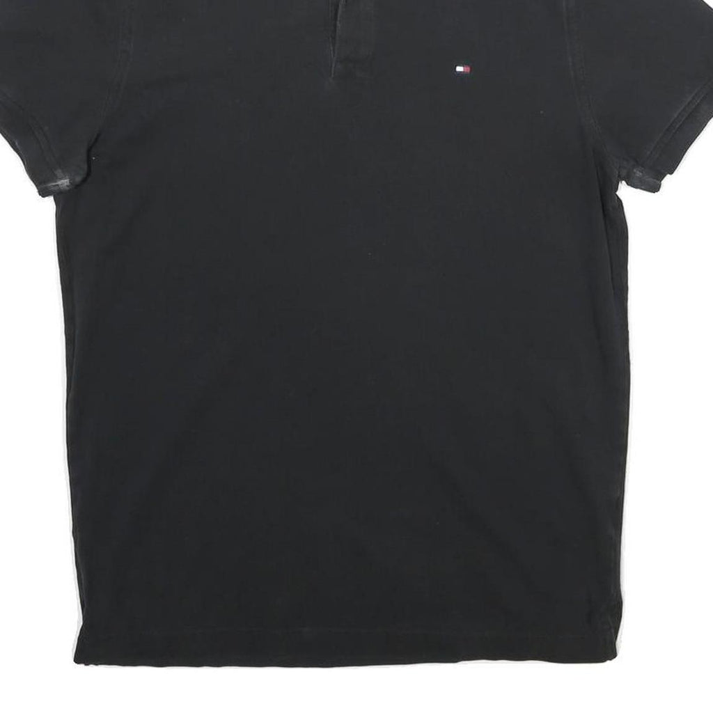 TOMMY HILFIGER Mens Black Short Sleeve Plain M Polo Shirt Cotton Blend