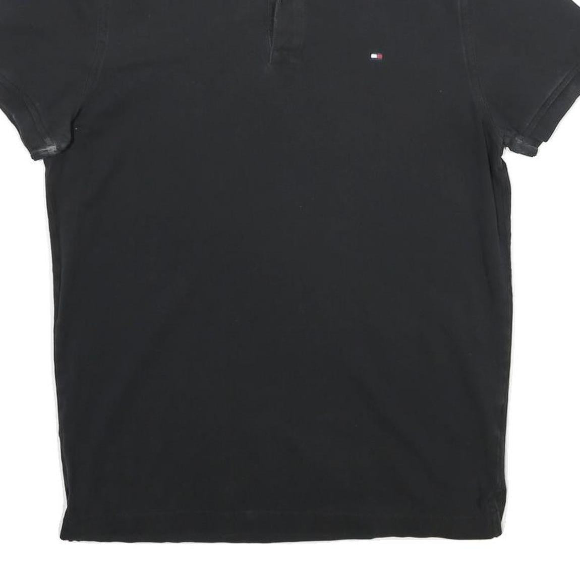 TOMMY HILFIGER Mens Black Short Sleeve Plain M Polo Shirt Cotton Blend
