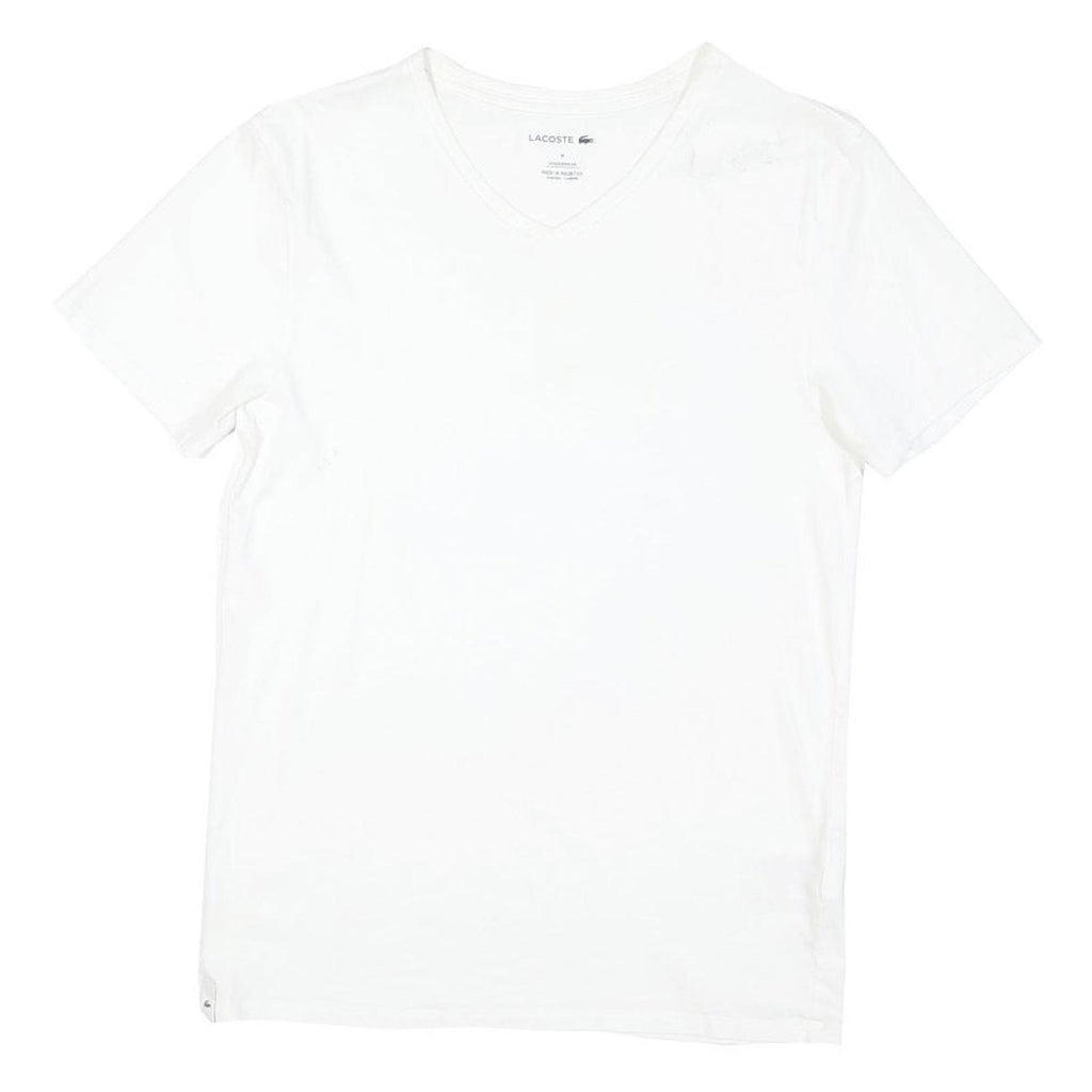 LACOSTE Mens White V-Neck Cotton Blend T-Shirt M Short Sleeve Classic