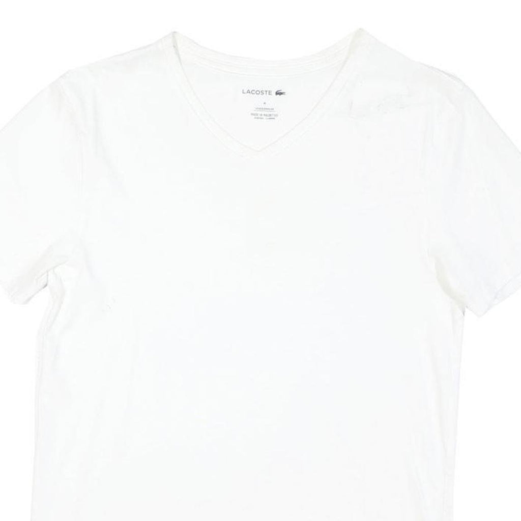 LACOSTE Mens White V-Neck Cotton Blend T-Shirt M Short Sleeve Classic