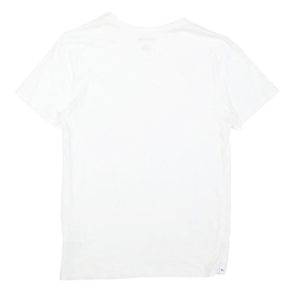 LACOSTE Mens White V-Neck Cotton Blend T-Shirt M Short Sleeve Classic