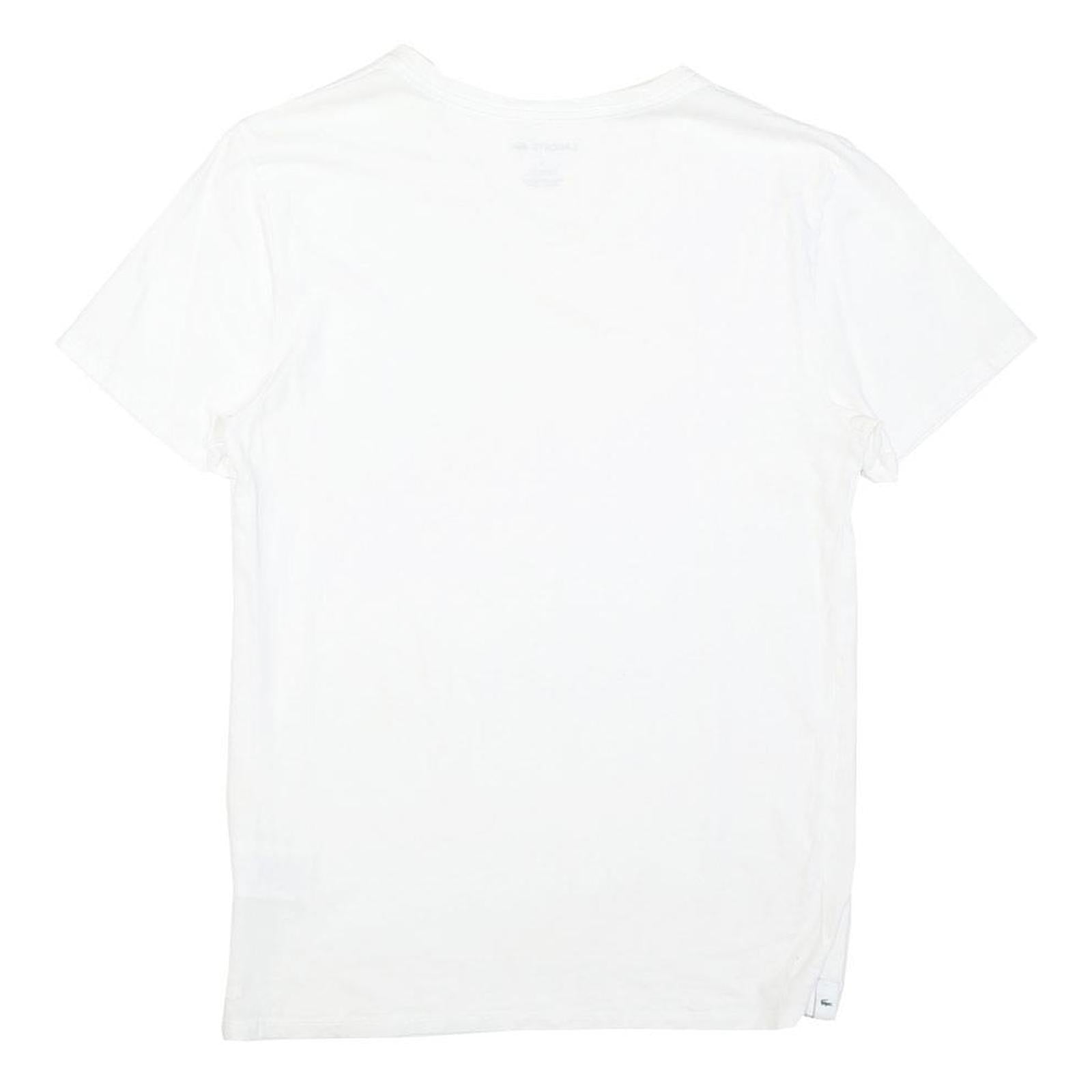 LACOSTE Mens White V-Neck Cotton Blend T-Shirt M Short Sleeve Classic