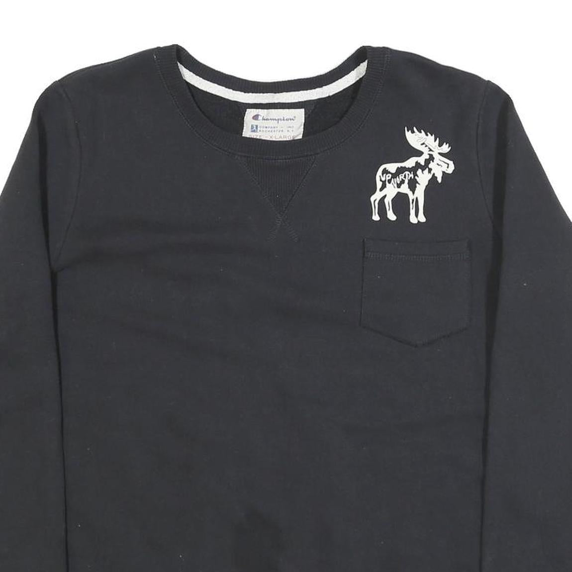 CHAMPION Womens Black Sweatshirt XL Cotton Blend Crew Neck Pullover Casual