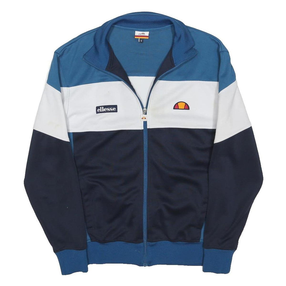ELLESSE Mens Blue White Navy Polyester Blend Zip Jacket S Sportswear Track Top