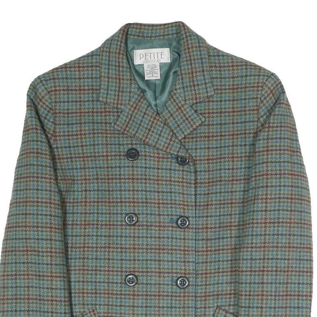 PETITE SOPHISTICATE Womens Blue Check Jacket UK 6 Polyester Blend Button Double