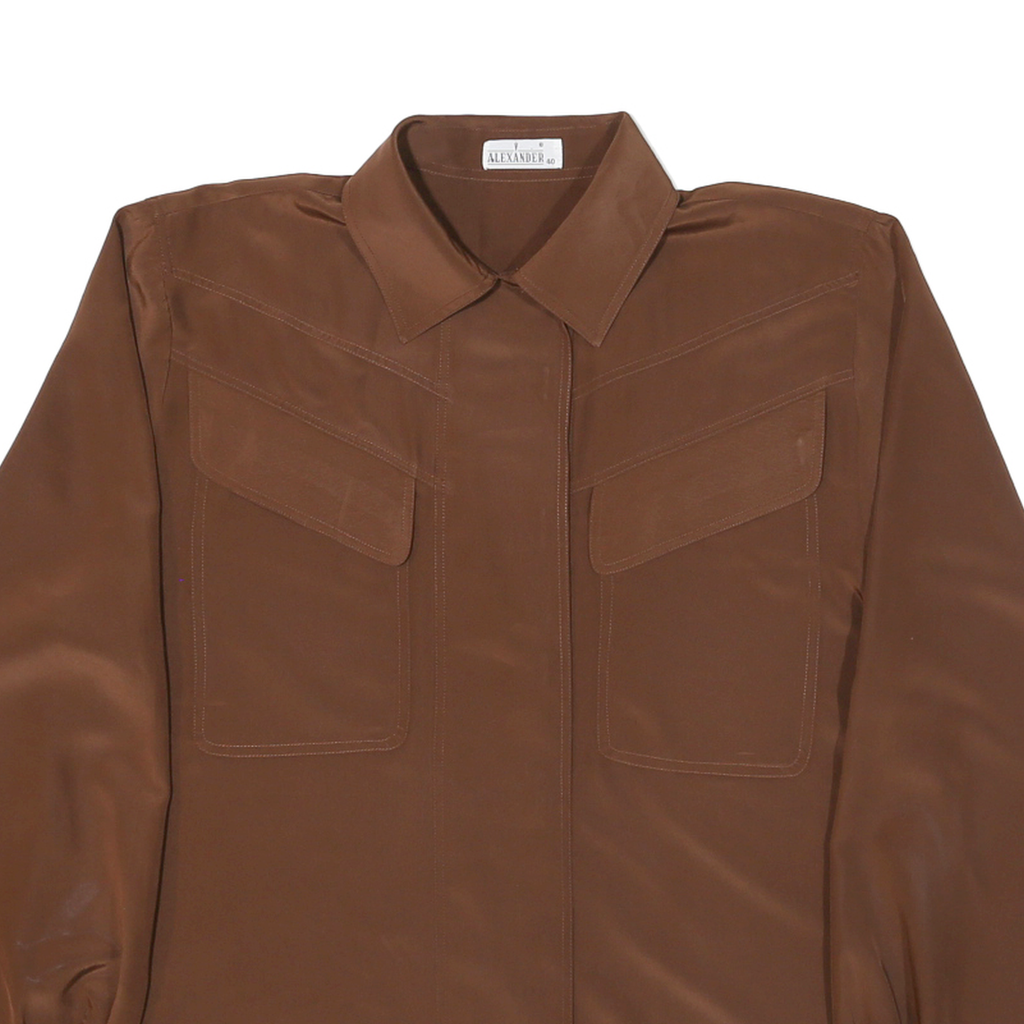 ALEXANDER Womens Brown Shirt L Polyester Long Sleeve Casual Pocket Detail