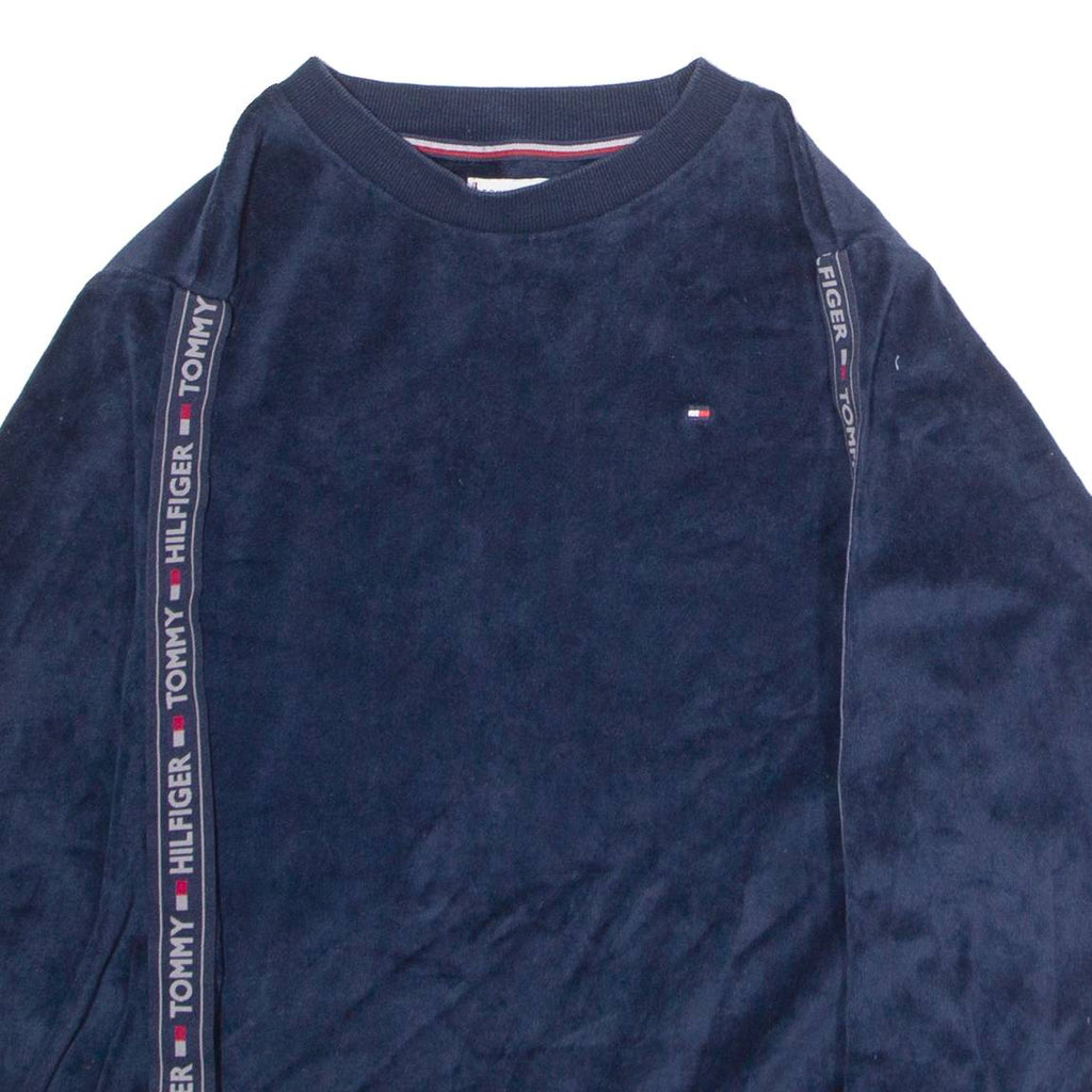 TOMMY HILFIGER Velour Mens Sweatshirt Blue Crew Neck XS
