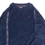 TOMMY HILFIGER Velour Mens Sweatshirt Blue Crew Neck XS