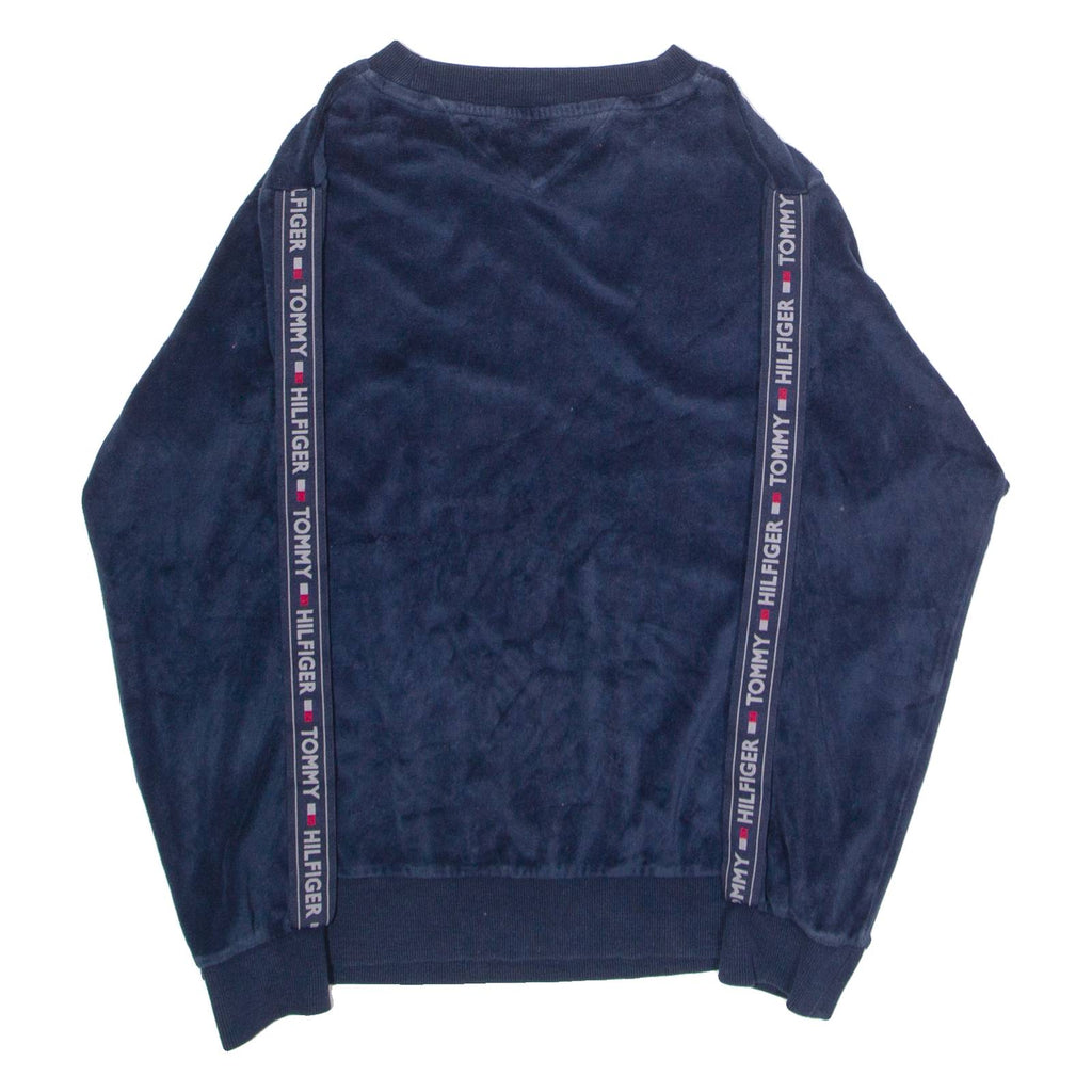 TOMMY HILFIGER Velour Mens Sweatshirt Blue Crew Neck XS