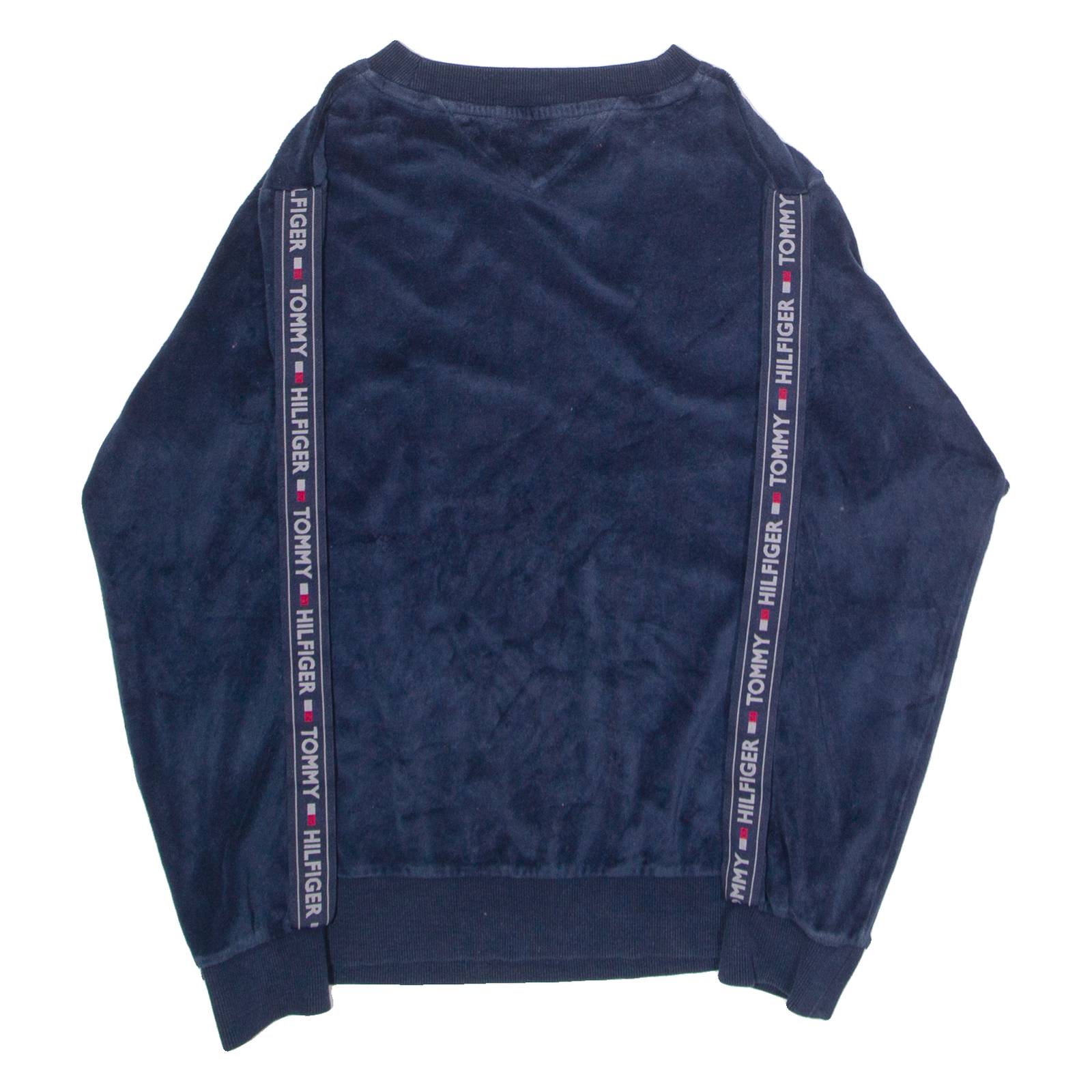 TOMMY HILFIGER Velour Mens Sweatshirt Blue Crew Neck XS