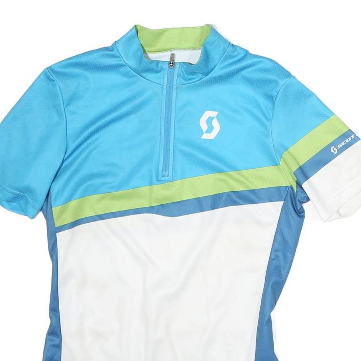 SCOTT Mens Blue & White Cycling Jersey S Short Sleeve 1/4 Zip Contessa Logo