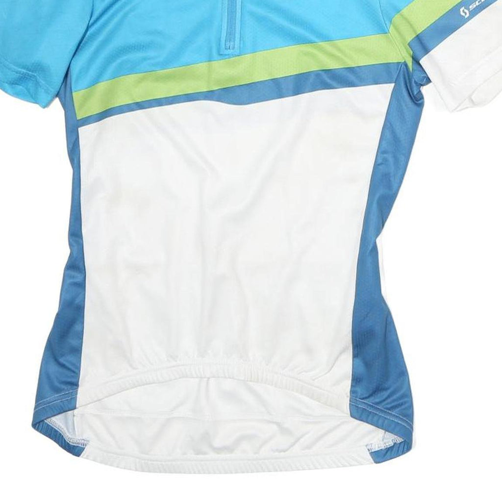 SCOTT Mens Blue & White Cycling Jersey S Short Sleeve 1/4 Zip Contessa Logo