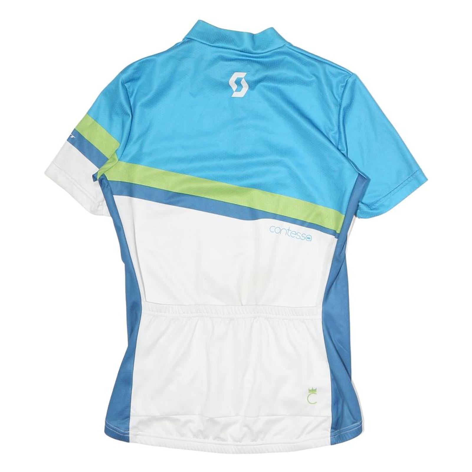 SCOTT Mens Blue & White Cycling Jersey S Short Sleeve 1/4 Zip Contessa Logo