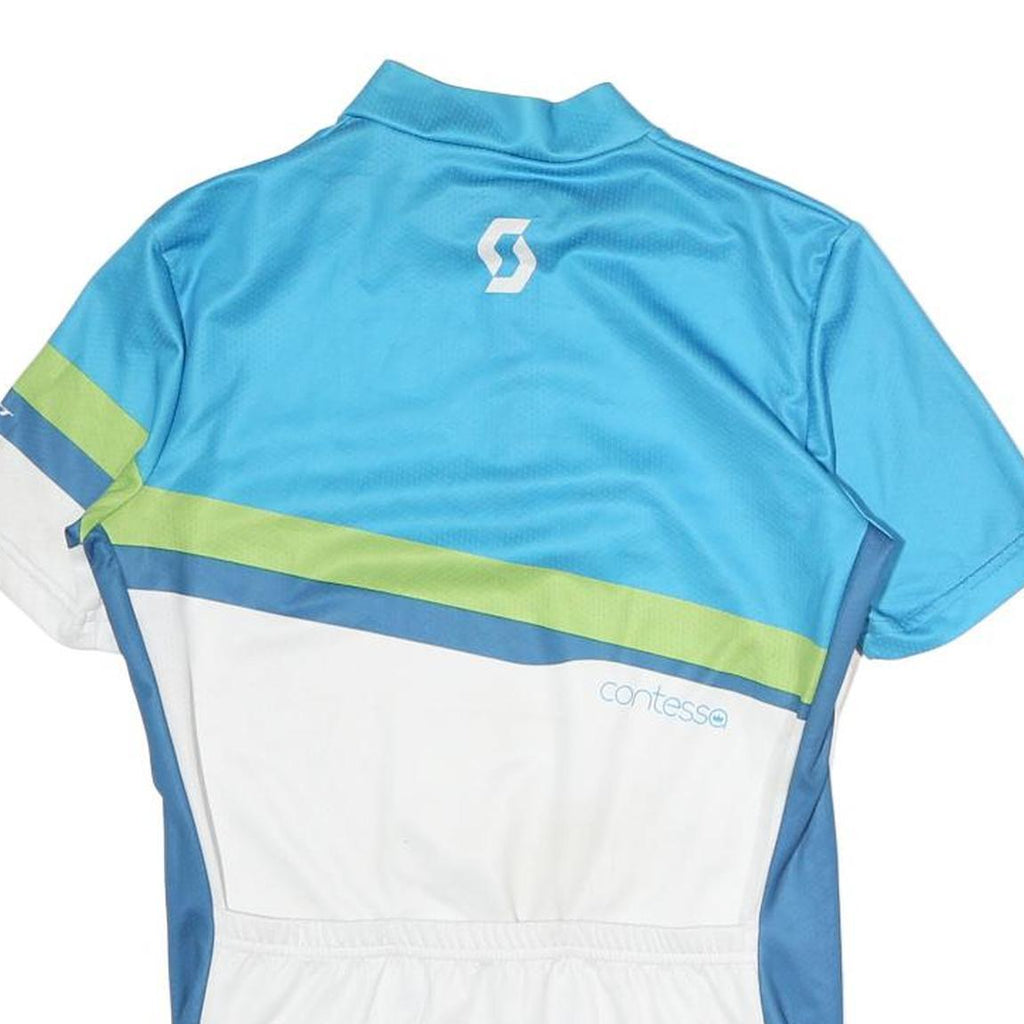 SCOTT Mens Blue & White Cycling Jersey S Short Sleeve 1/4 Zip Contessa Logo
