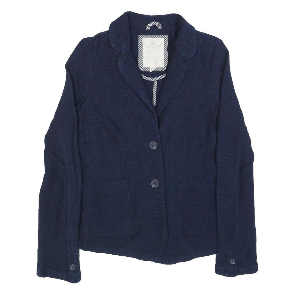 WHITE STUFF Womens Navy Blue Button Jacket UK 10 Cotton Casual Tailored Blazer