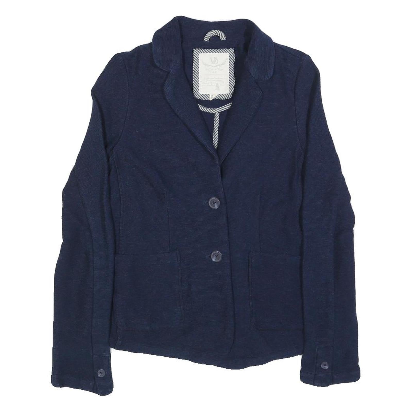 WHITE STUFF Womens Navy Blue Button Jacket UK 10 Cotton Casual Tailored Blazer