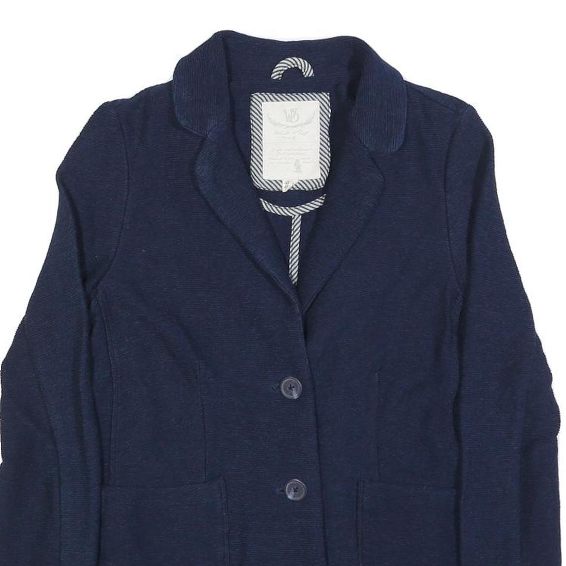 WHITE STUFF Womens Navy Blue Button Jacket UK 10 Cotton Casual Tailored Blazer