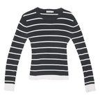 TOMMY HILFIGER Womens Black & White Striped Plain Crew Neck Basic Knit Jumper S