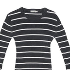 TOMMY HILFIGER Womens Black & White Striped Plain Crew Neck Basic Knit Jumper S
