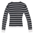 TOMMY HILFIGER Womens Black & White Striped Plain Crew Neck Basic Knit Jumper S