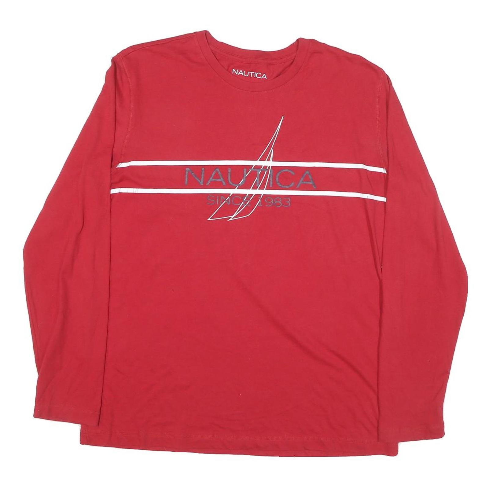 NAUTICA Mens Red Long Sleeve Crew Neck Cotton Blend T-Shirt M Graphic Print