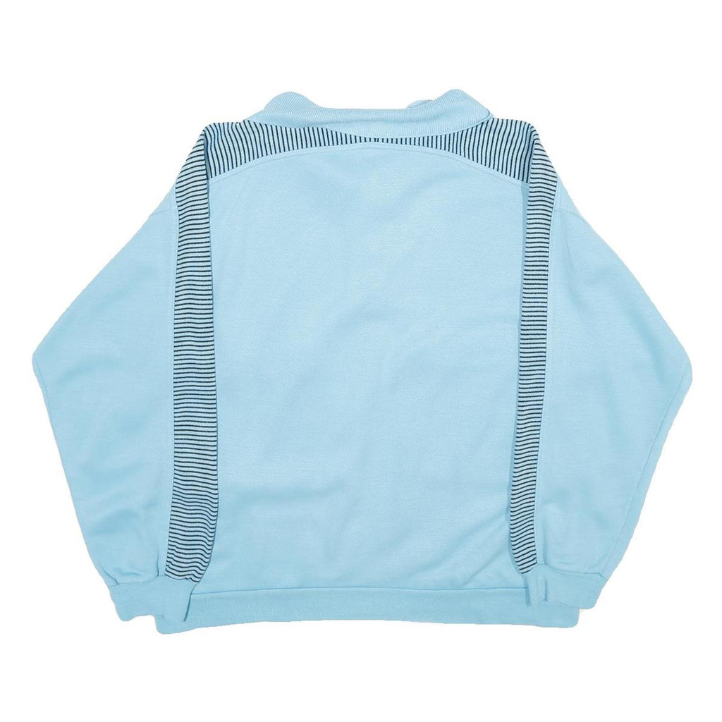 Mens Blue Sweatshirt Polo Collar S Striped Zip Pockets Cotton Blend Pullover