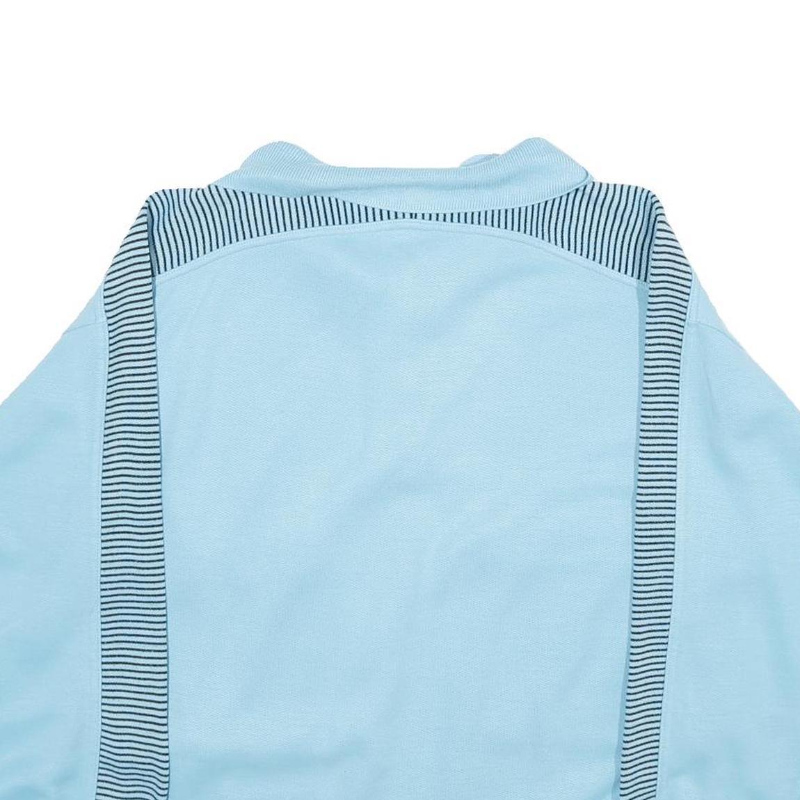 Mens Blue Sweatshirt Polo Collar S Striped Zip Pockets Cotton Blend Pullover