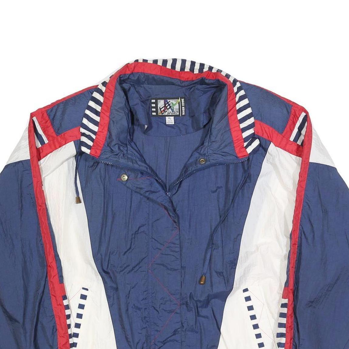 RIVER EDGE SPORT Womens Blue White & Red Windbreaker Jacket XL Nylon Casual