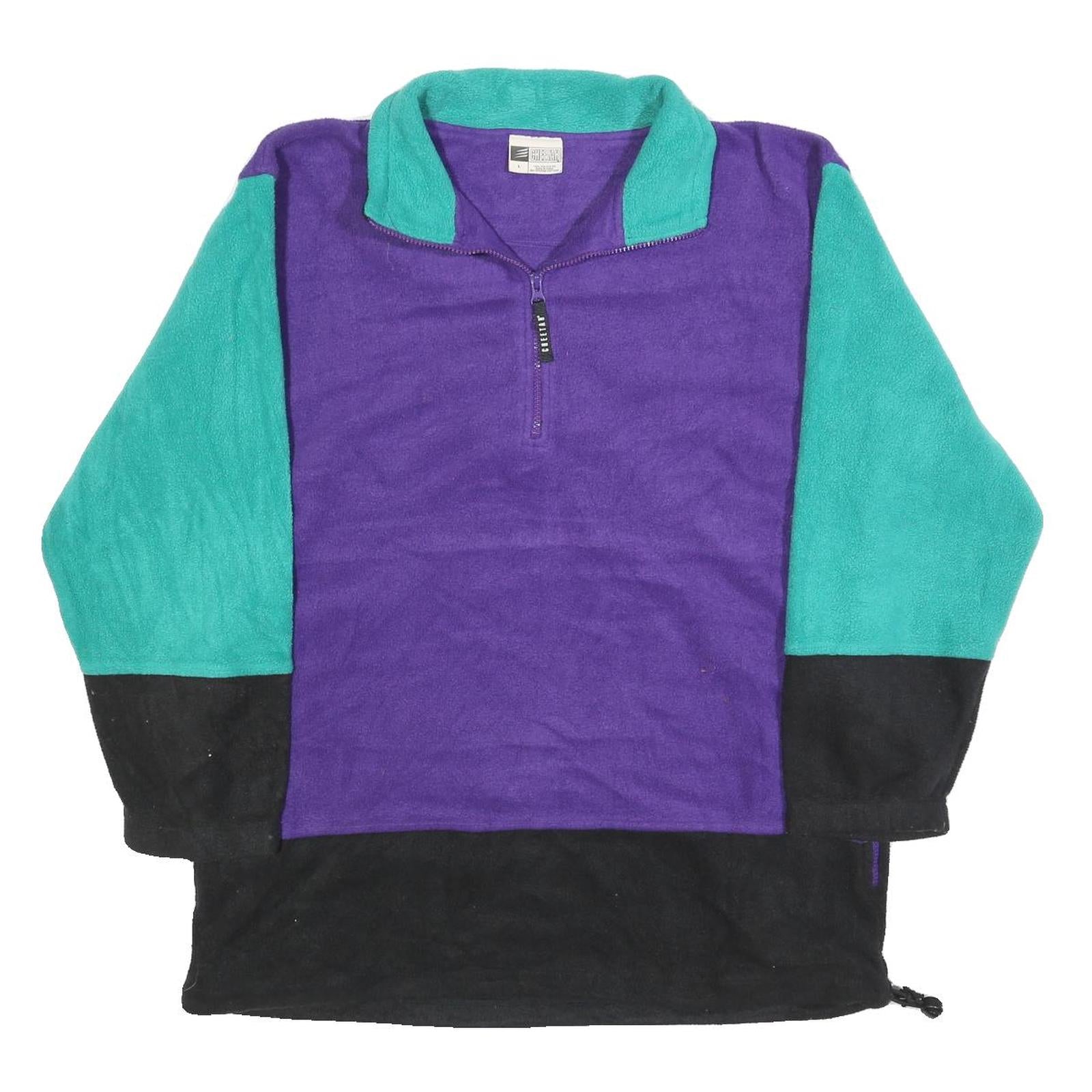 CHEETAH Mens Purple & Green Colourblock Pullover Plain Crew Neck Basic Knit L