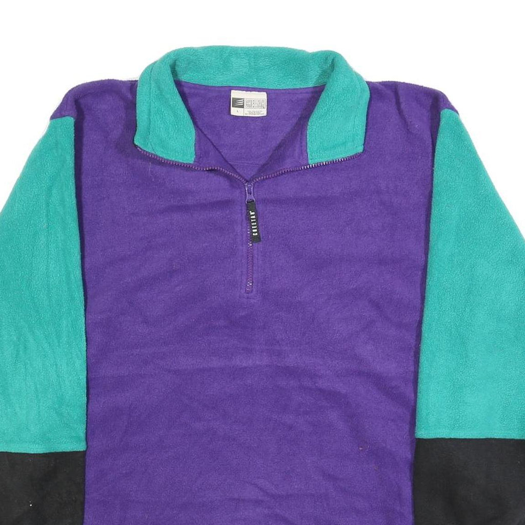 CHEETAH Mens Purple & Green Colourblock Pullover Plain Crew Neck Basic Knit L