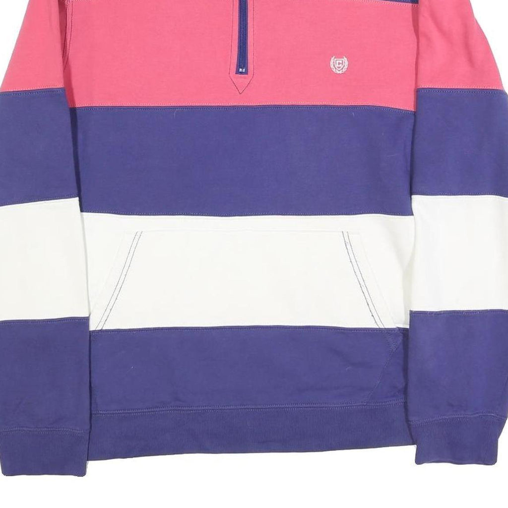 CHAPS Mens Blue & Pink & White Quarter Zip Sweatshirt XL Colour Block Casual