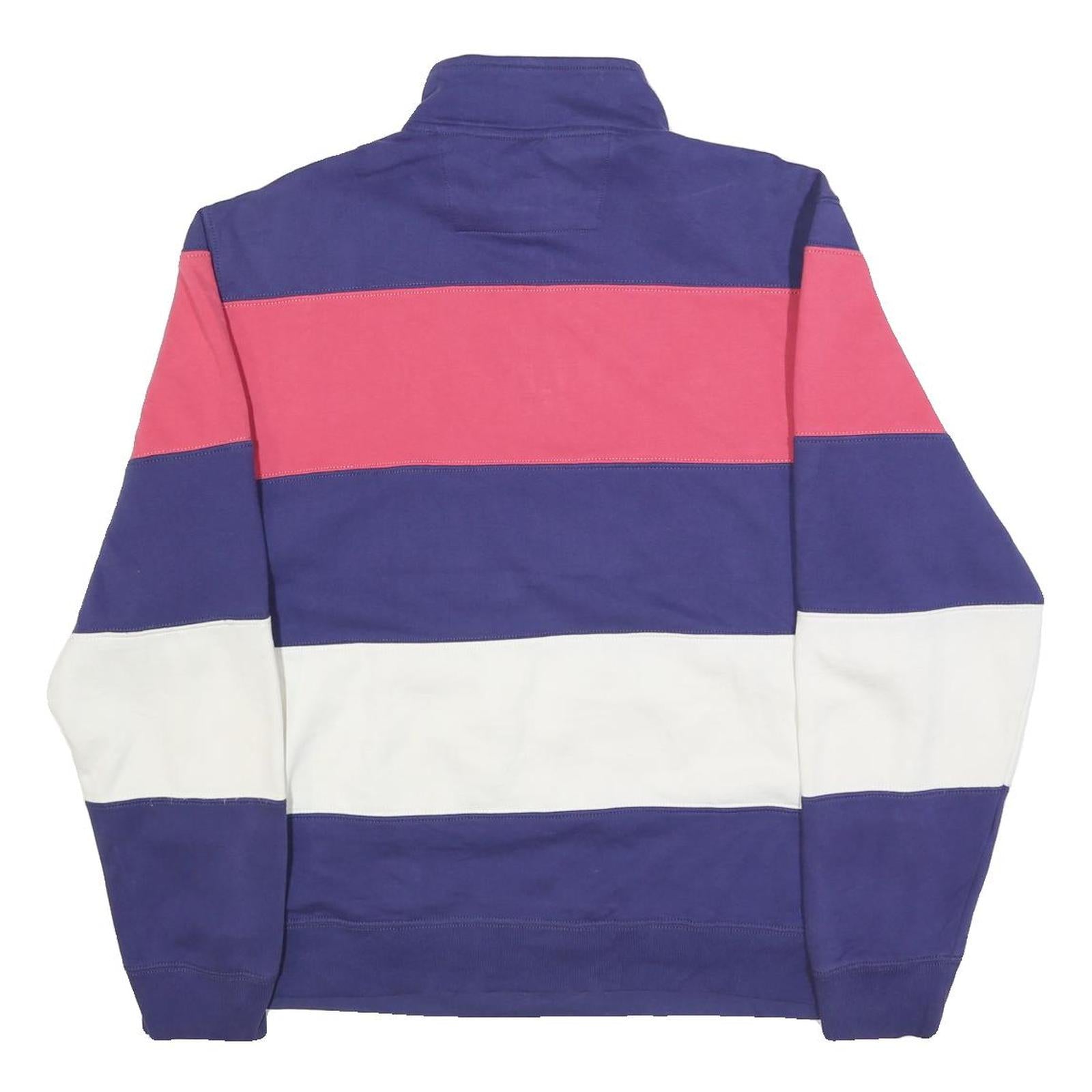 CHAPS Mens Blue & Pink & White Quarter Zip Sweatshirt XL Colour Block Casual