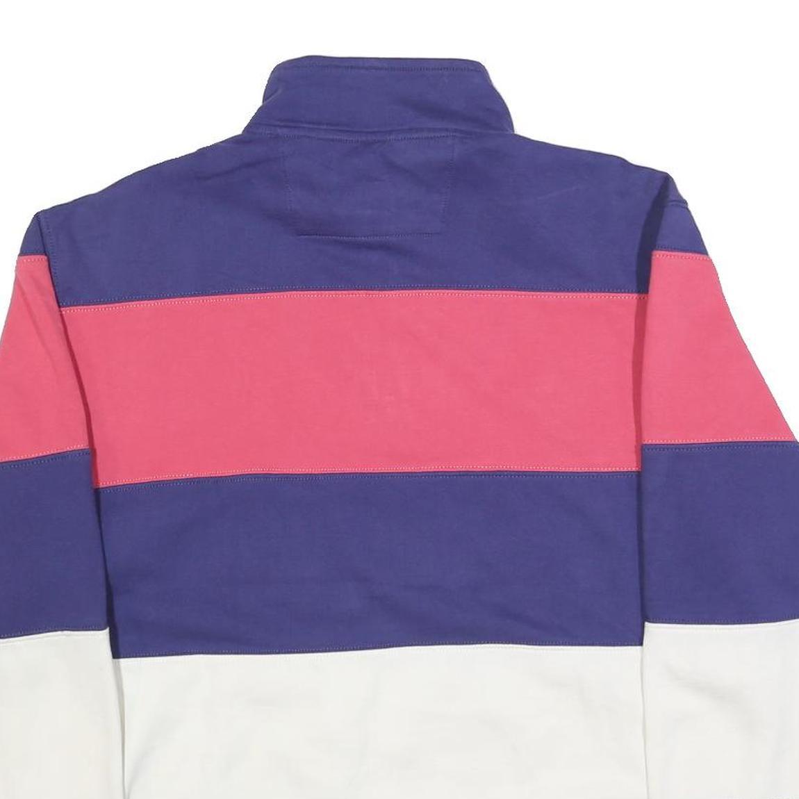 CHAPS Mens Blue & Pink & White Quarter Zip Sweatshirt XL Colour Block Casual