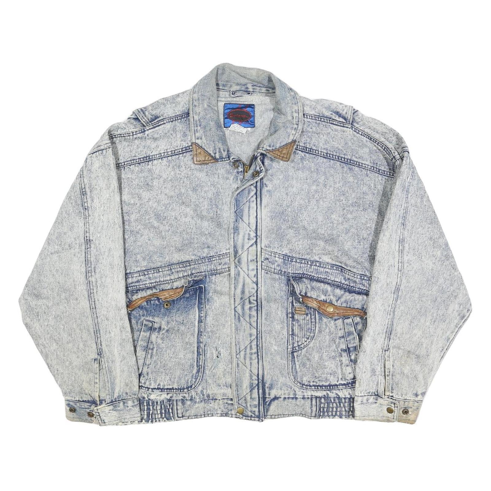 HORIZON Mens Blue Cotton Denim Jacket L Zip Front Casual 1990s Style