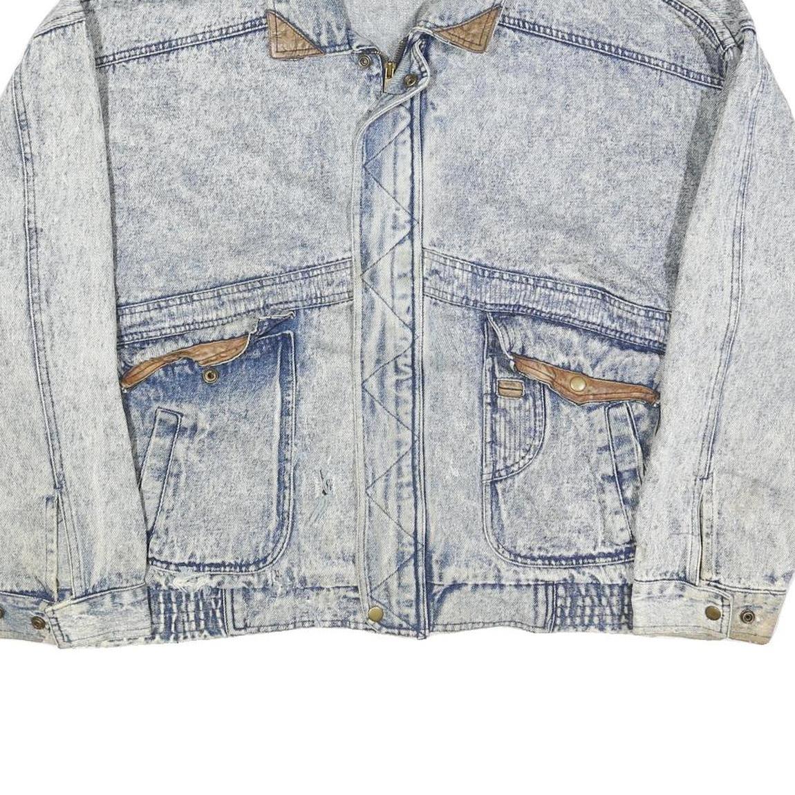 HORIZON Mens Blue Cotton Denim Jacket L Zip Front Casual 1990s Style