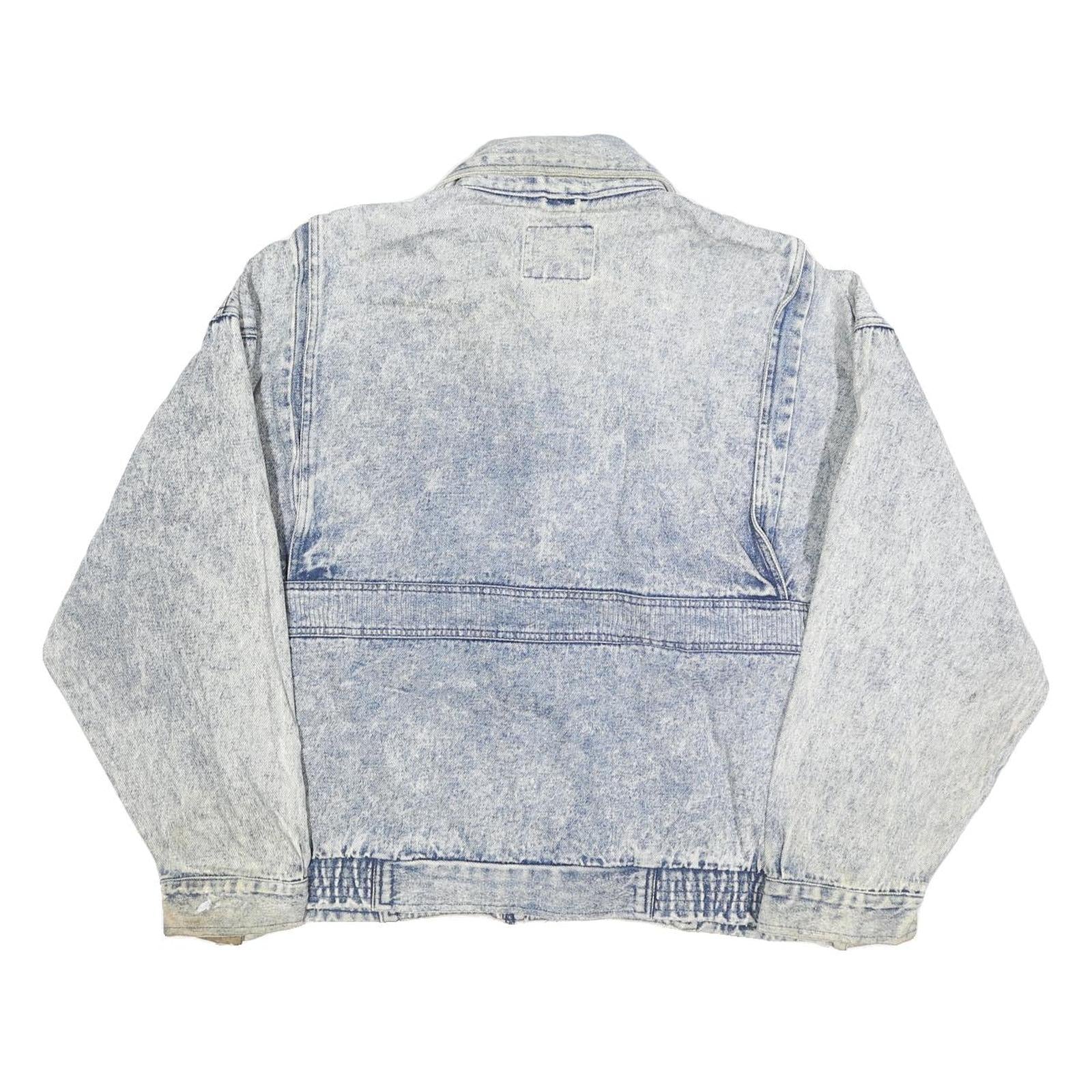 HORIZON Mens Blue Cotton Denim Jacket L Zip Front Casual 1990s Style