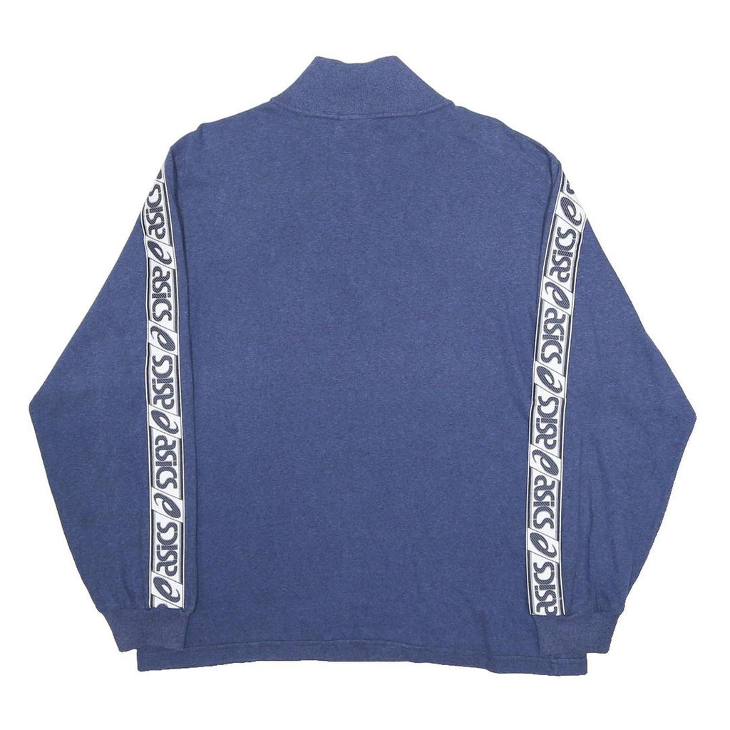 ASICS Mens Blue Half Zip M Cotton Blend Sweatshirt Logo Tape Shoulder