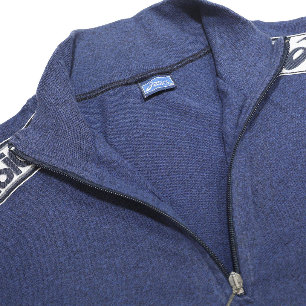 ASICS Mens Blue Half Zip M Cotton Blend Sweatshirt Logo Tape Shoulder