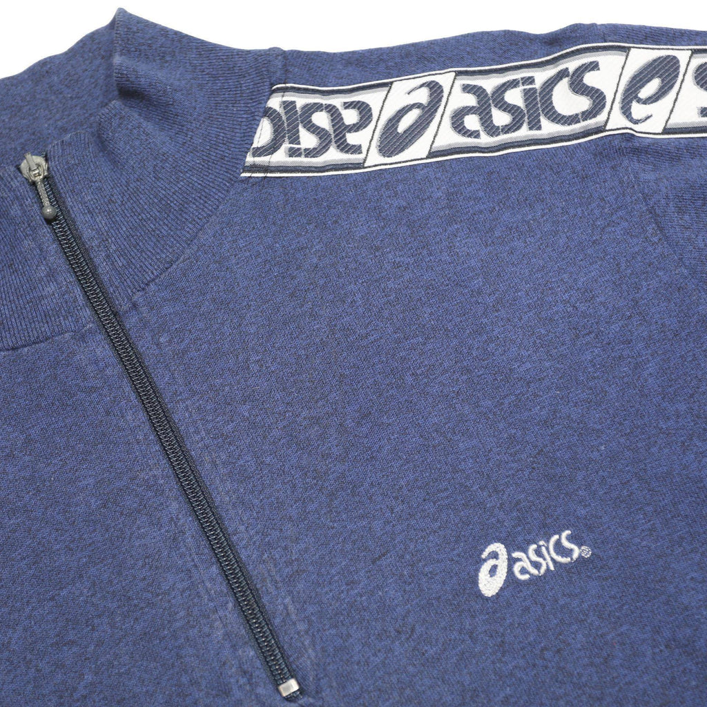 ASICS Mens Blue Half Zip M Cotton Blend Sweatshirt Logo Tape Shoulder
