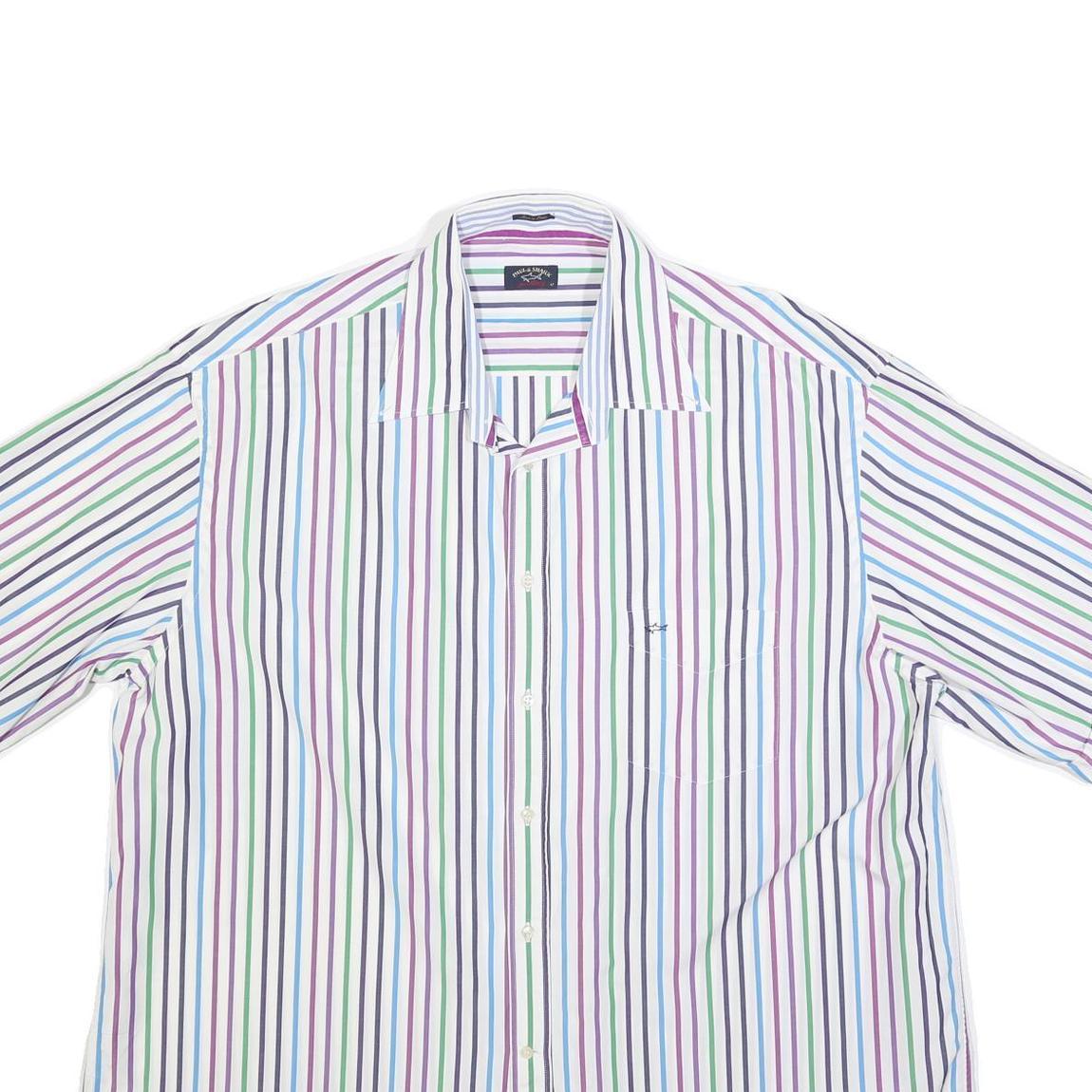 PAUL & SHARK Mens White & Multicolour Stripe Shirt XL Short Sleeve Cotton Casual
