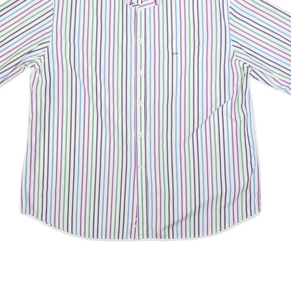 PAUL & SHARK Mens White & Multicolour Stripe Shirt XL Short Sleeve Cotton Casual