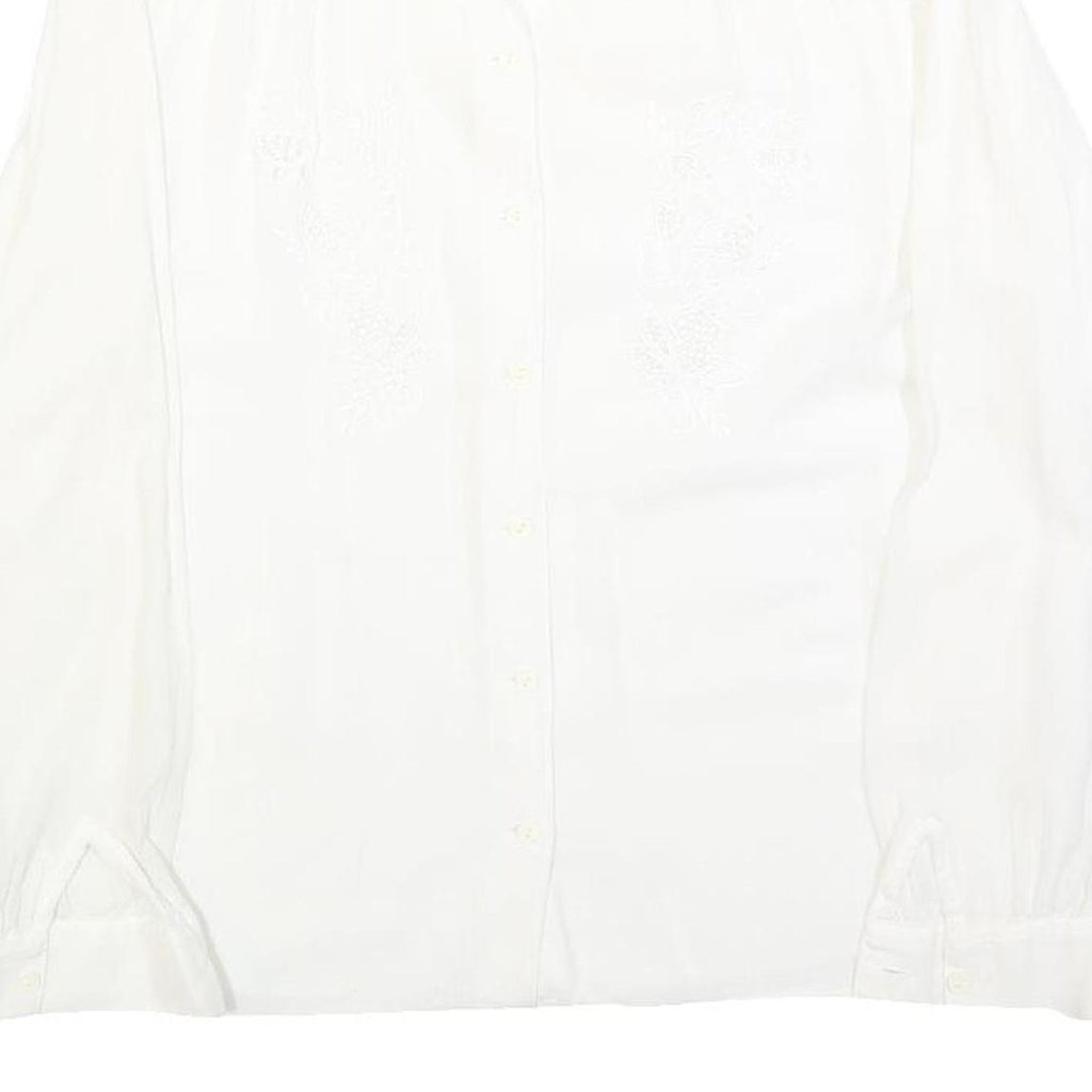 ELKONE Womens White Shirt M Embroidered Cotton Blend Long Sleeve Button