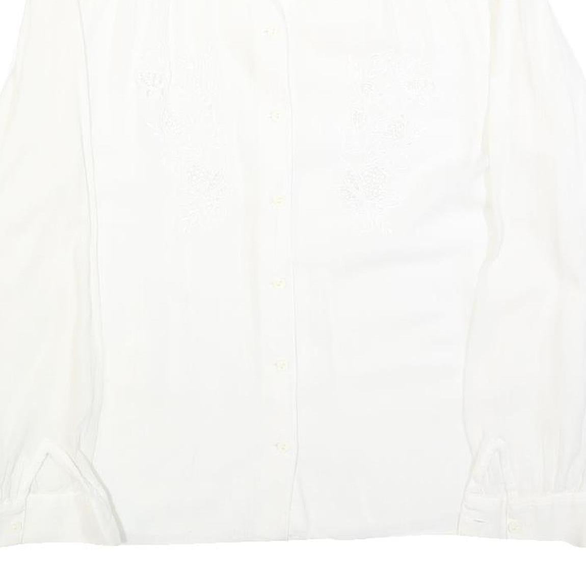 ELKONE Womens White Shirt M Embroidered Cotton Blend Long Sleeve Button