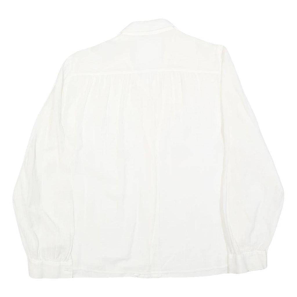 ELKONE Womens White Shirt M Embroidered Cotton Blend Long Sleeve Button